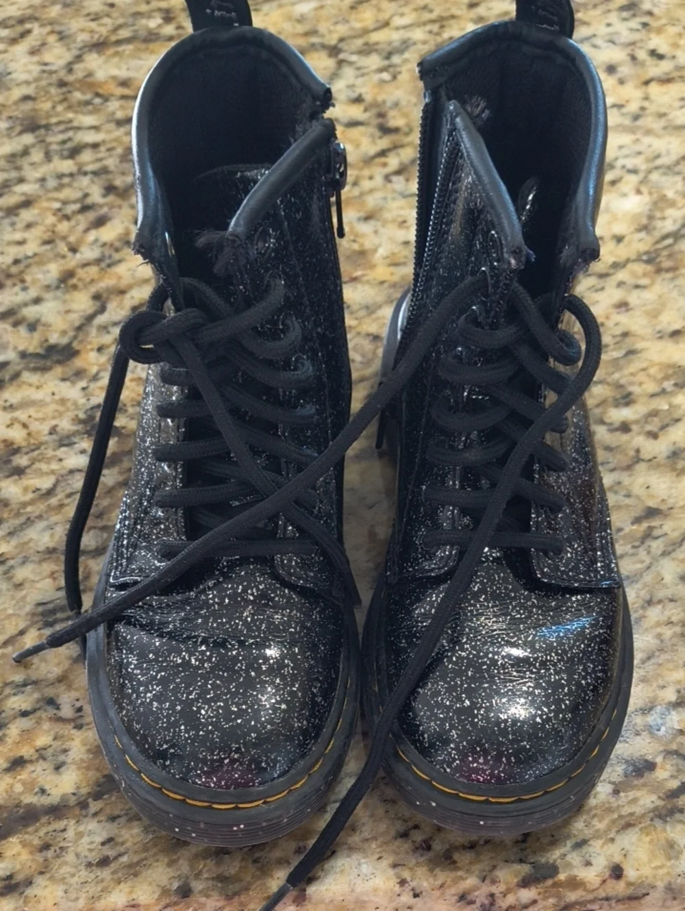 Dr. Martens Black Glitter Kids Lace-Up Boots